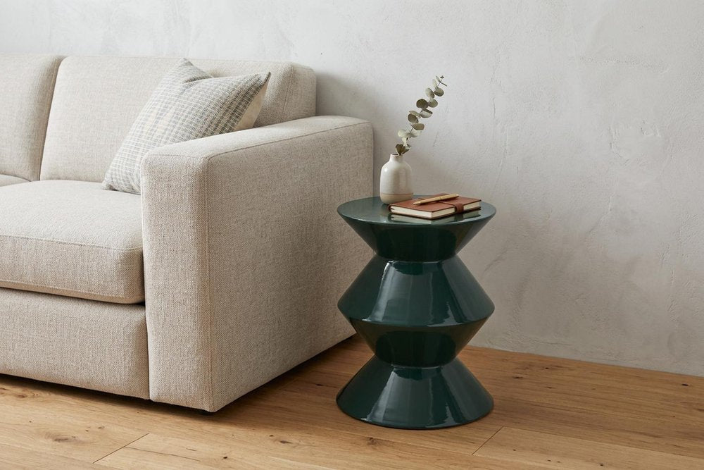 Green Wood Round Top Geo Pedestal End Table - 18-inch