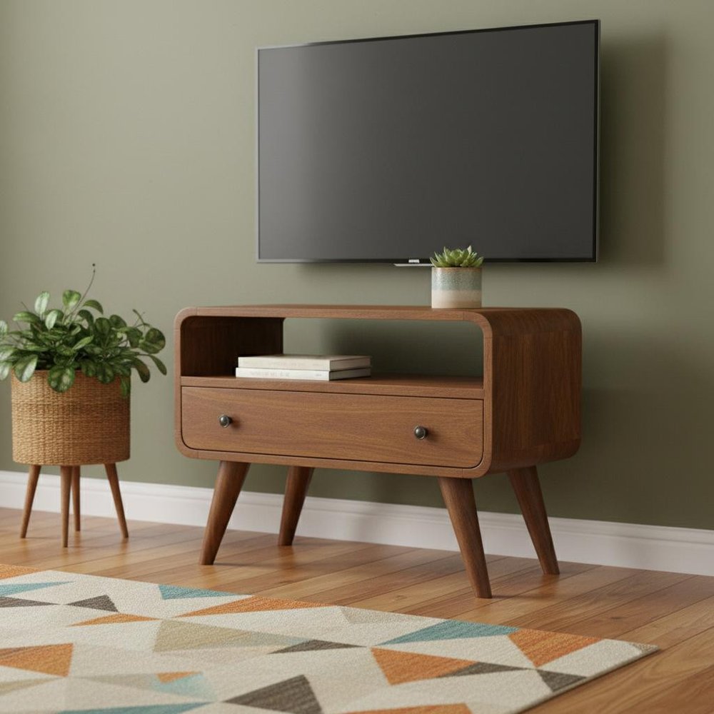 Brown Solid Wood Fireplace TV Stand - 24-inch