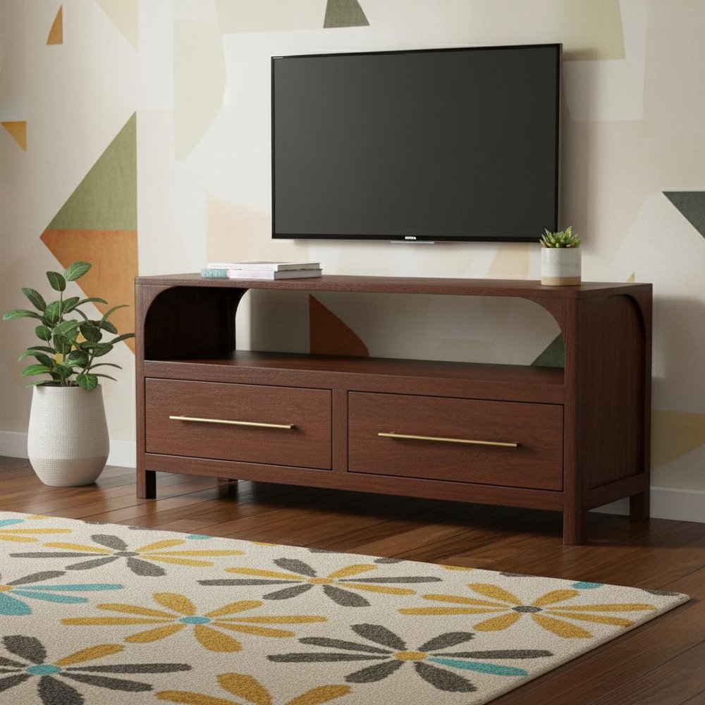 Brown Solid Wood Enclosed and Open Storage TV Stand - 43-inch
