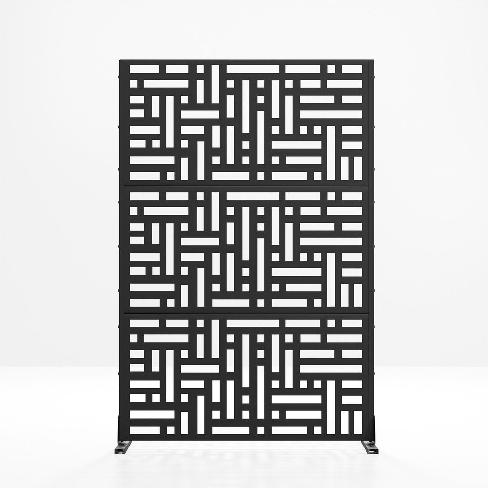 Black Steel Three Panel Screen Room Divider - 72-inch