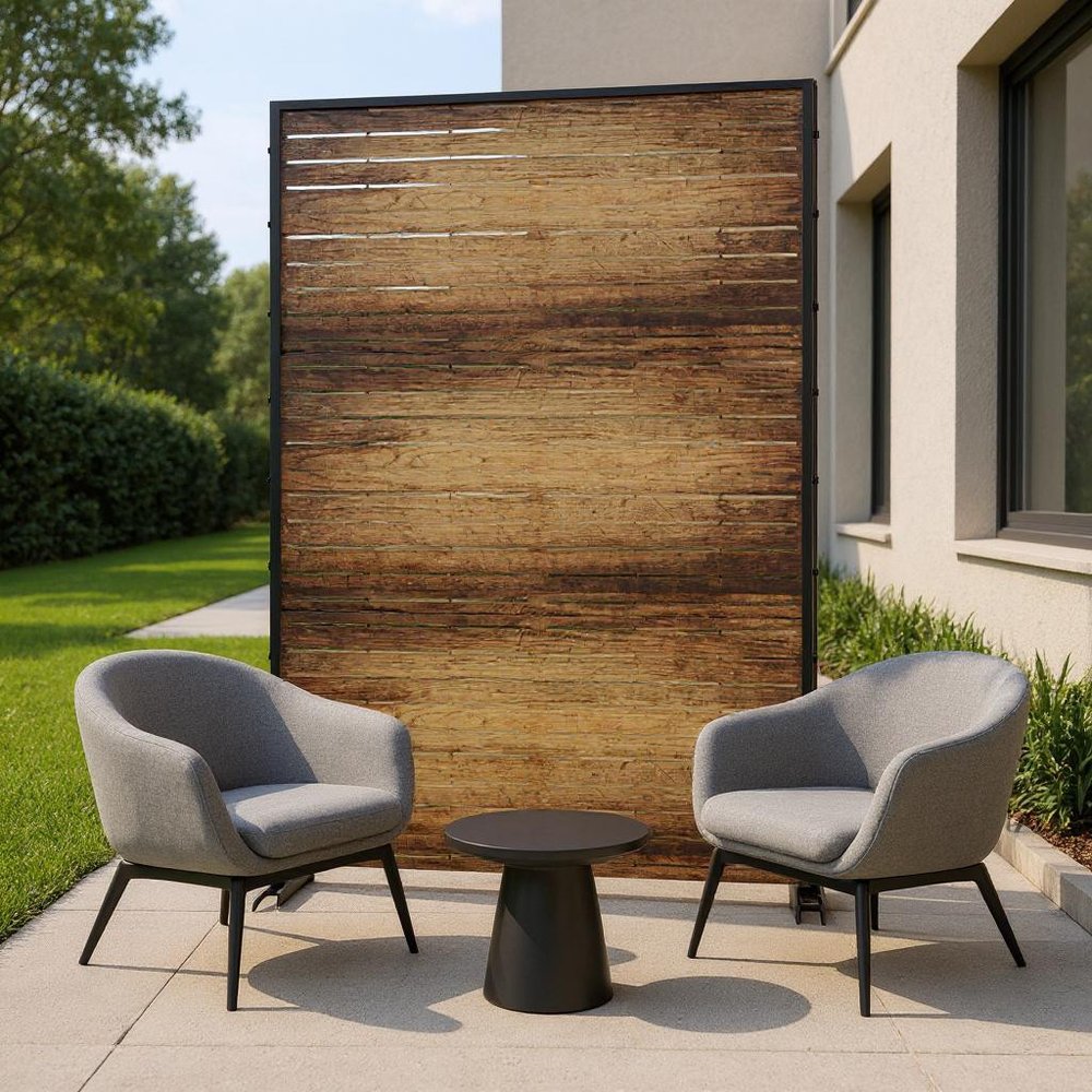 Brown Steel Three Panel Screen Room Divider - 72-inch