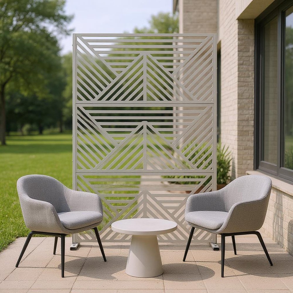 White Steel Three Panel Screen Room Divider - 72-inch