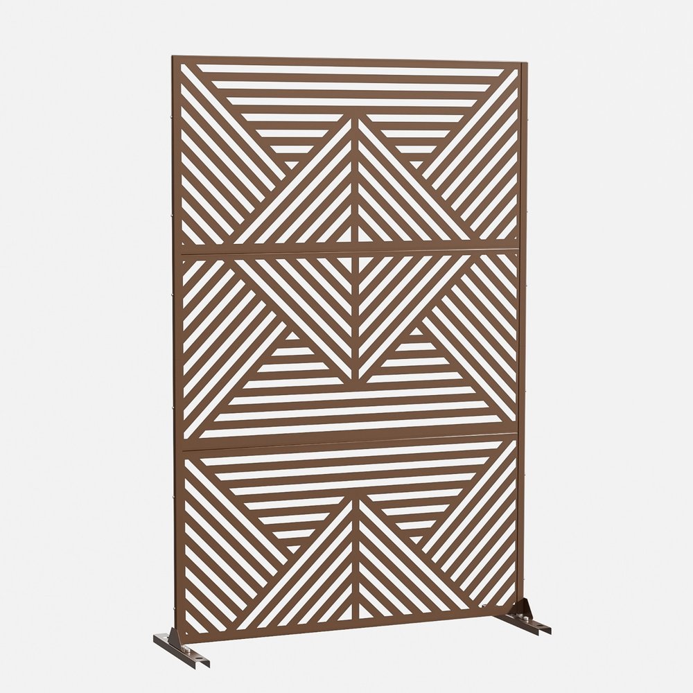 Brown Steel Three Panel Screen Room Divider - 72-inch