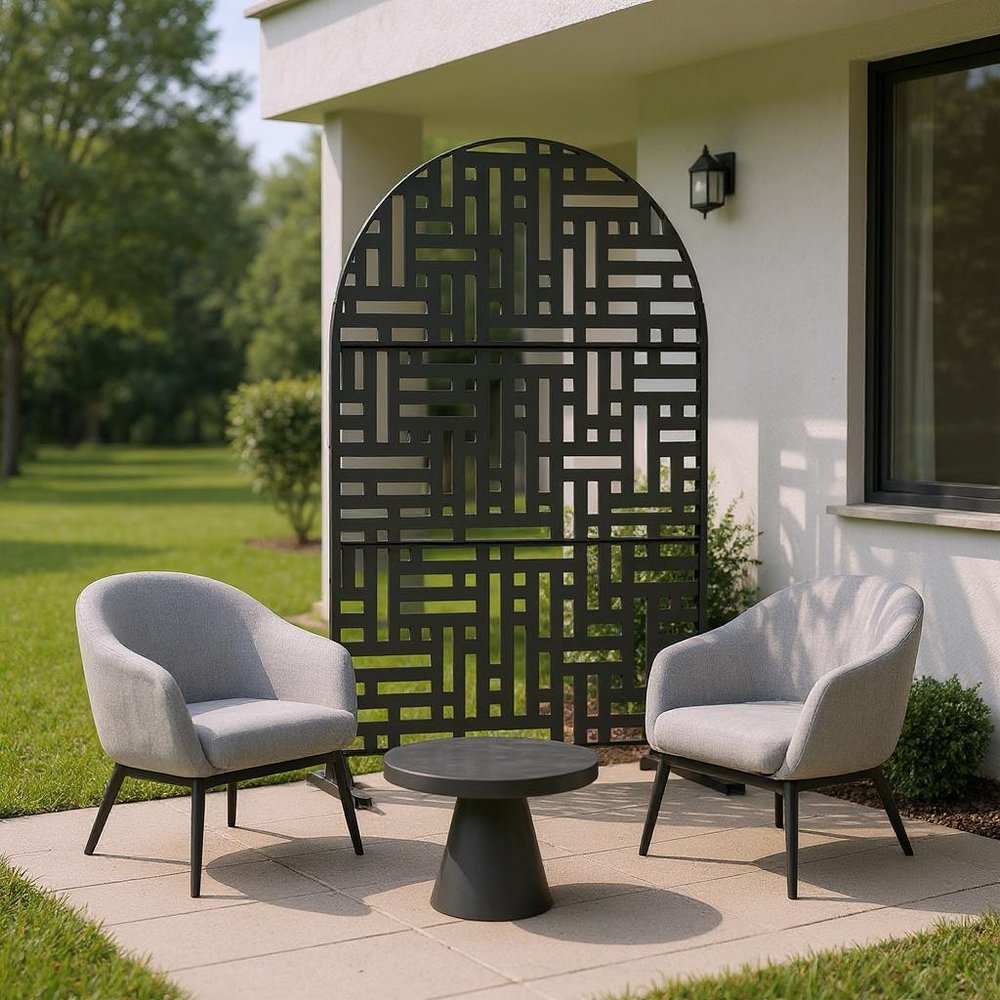 Black Steel Three Panel Screen Room Divider - 72-inch