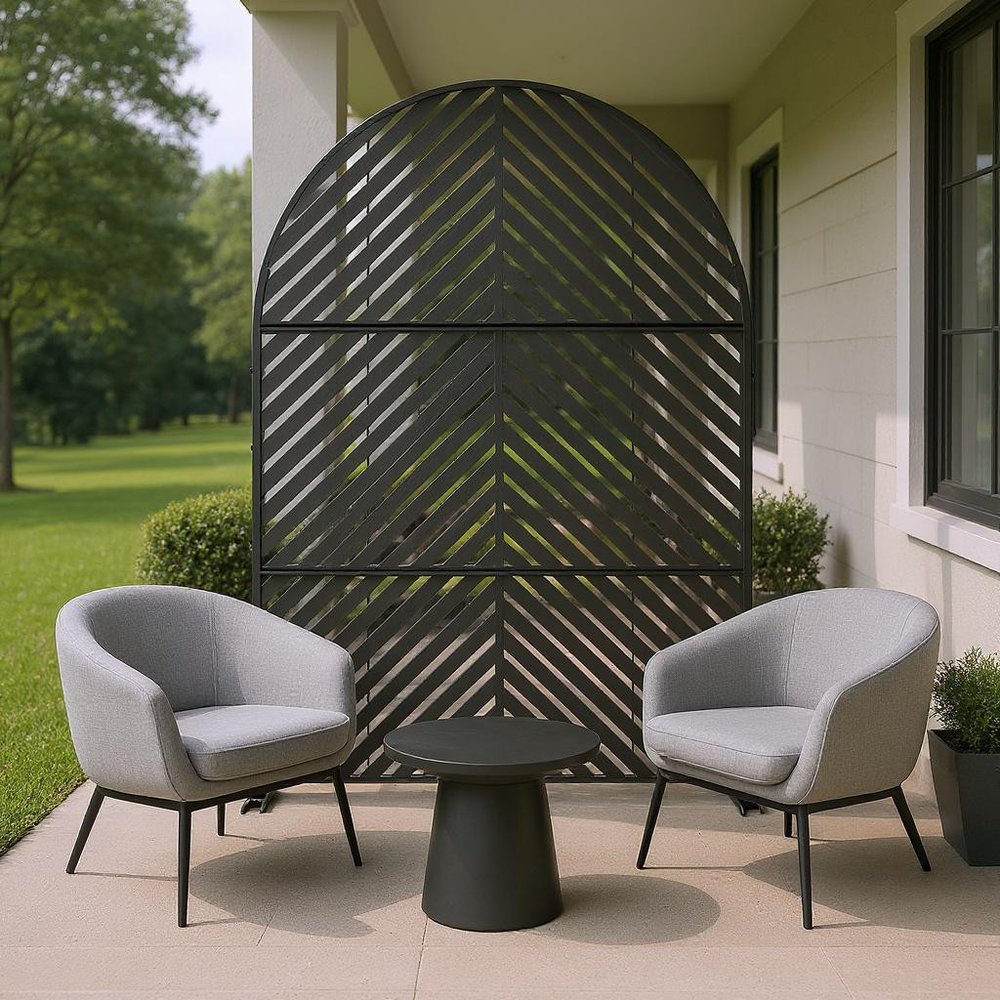 Black Steel Three Panel Screen Room Divider - 72-inch