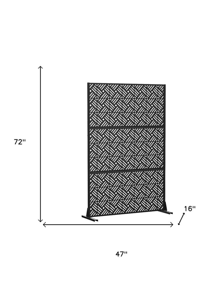 Black Steel Three Panel Screen Room Divider - 72-inch