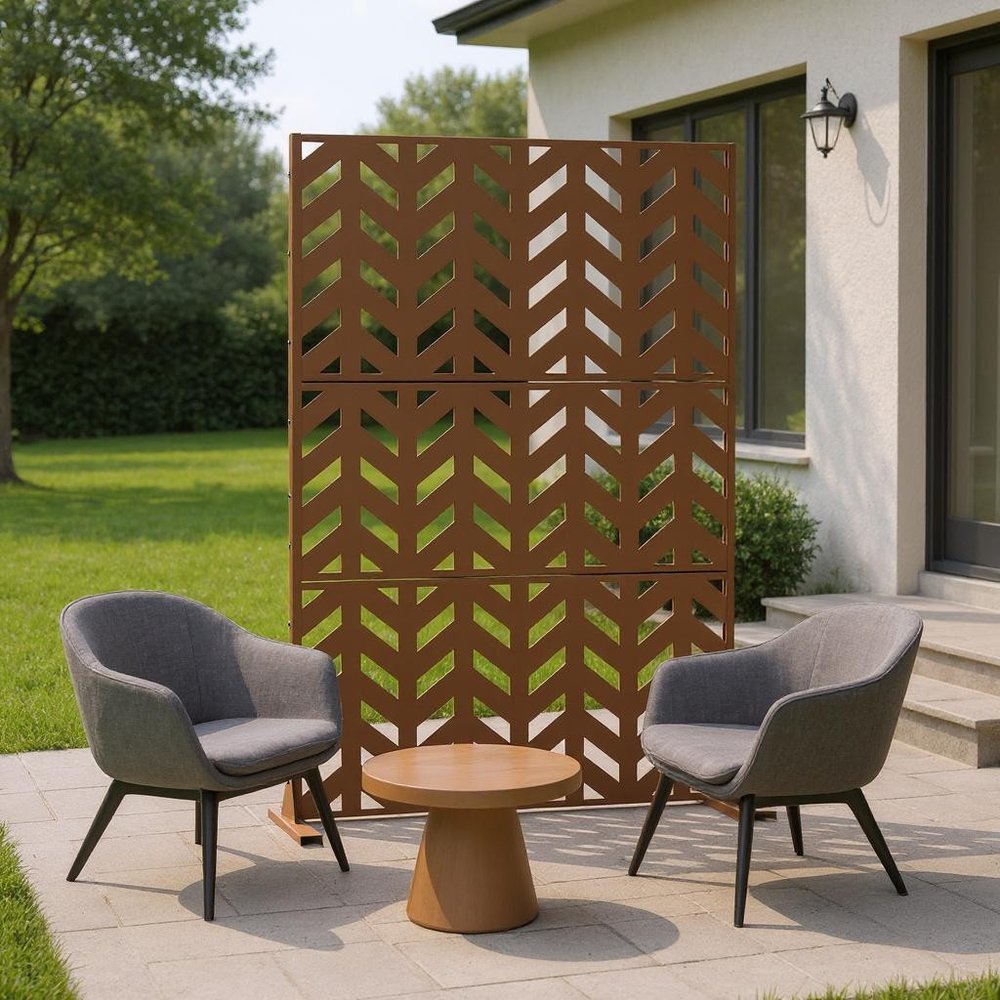 Brown Steel Three Panel Screen Room Divider - 72-inch