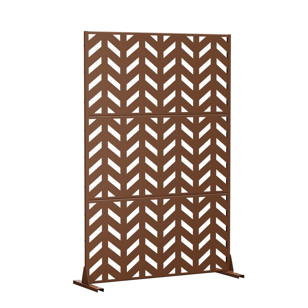 Brown Steel Three Panel Screen Room Divider - 72-inch