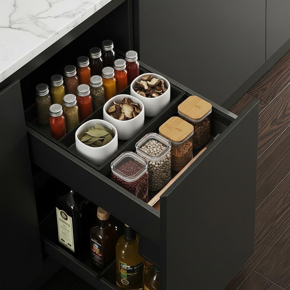 Black Stainless Steel Kitchen Cabinet Insert - 21-inch