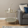 Clear and Champagne Tempered Glass and Iron Round End Table with Shelf