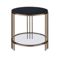 Black and Champagne Stone Glass and Iron Round End Table with Shelf