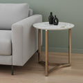 24" White and Champagne Stone and Metal Round Frame End Table