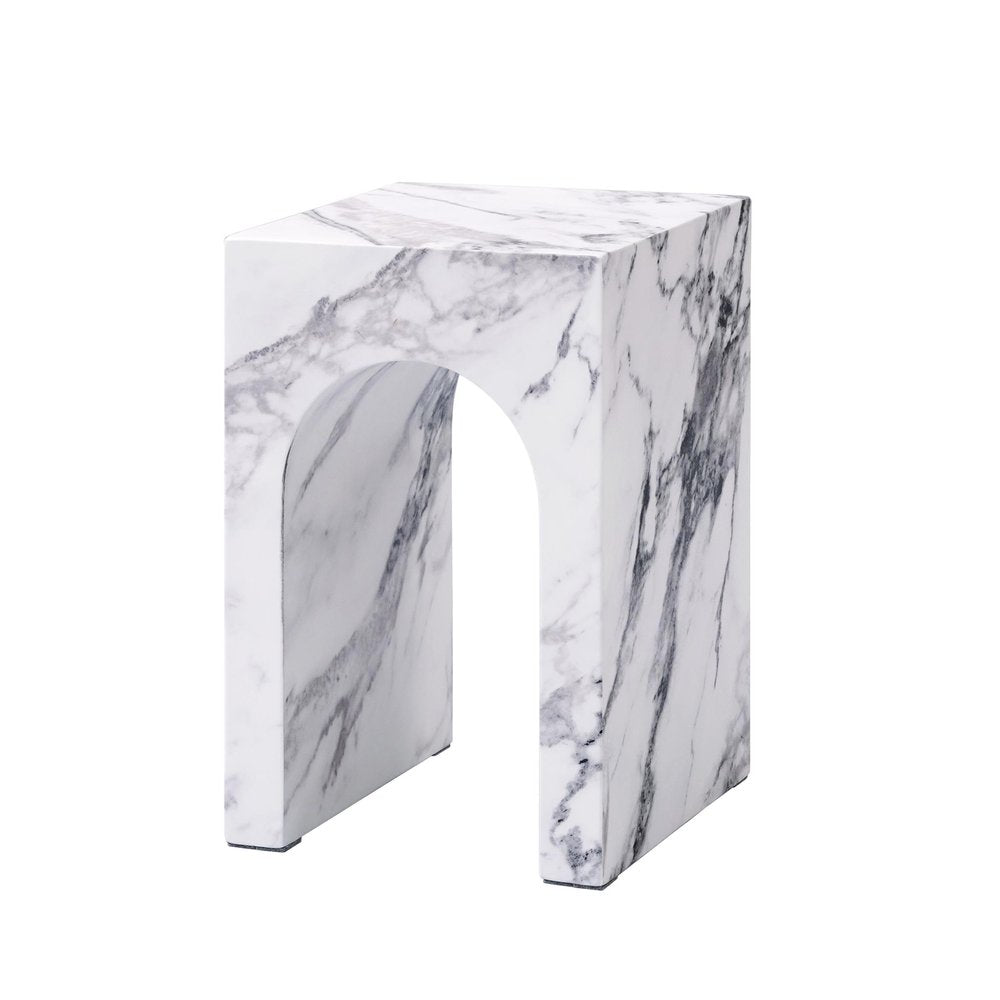White Faux Marble Square Frame End Table - 18-inch
