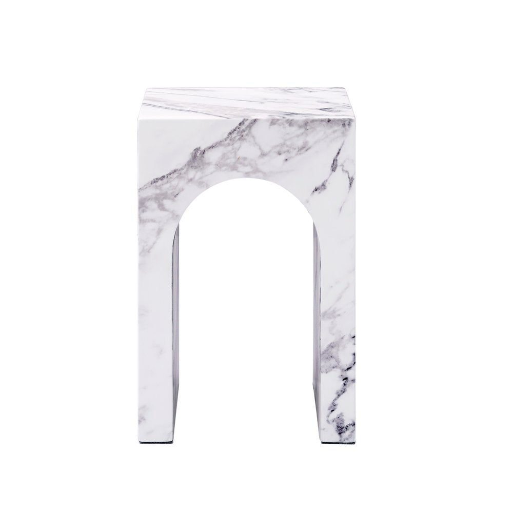 White Faux Marble Square Frame End Table - 18-inch