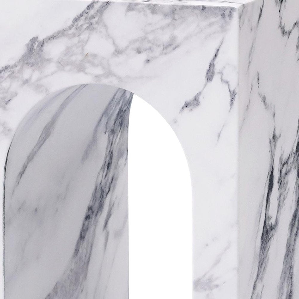 White Faux Marble Square Frame End Table - 18-inch