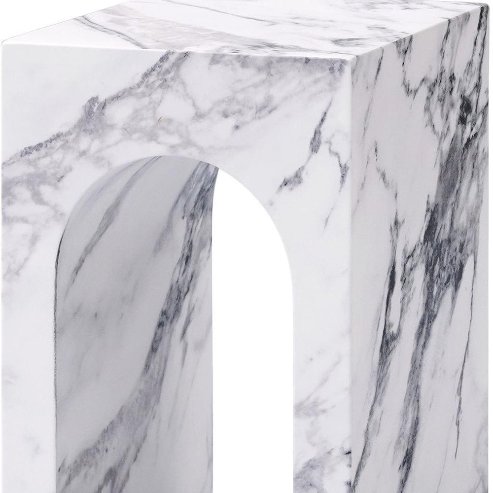 White Faux Marble Square Frame End Table - 18-inch