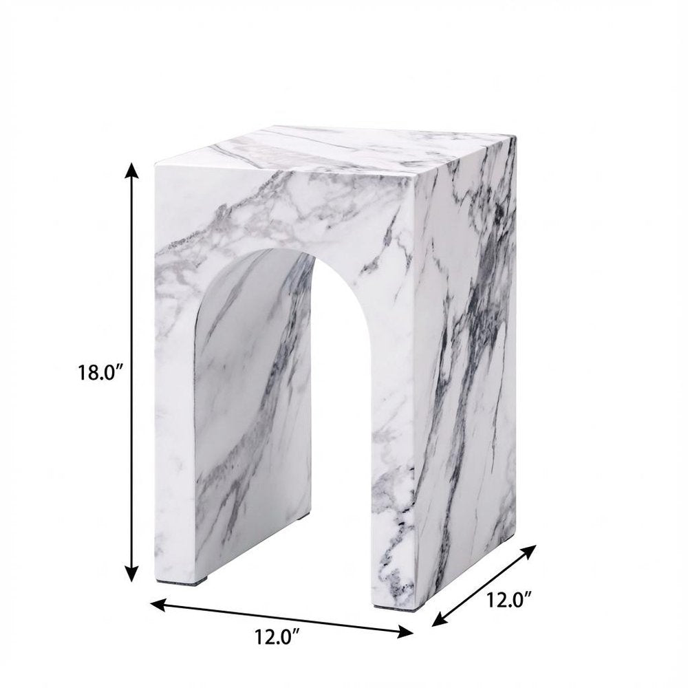 White Faux Marble Square Frame End Table - 18-inch