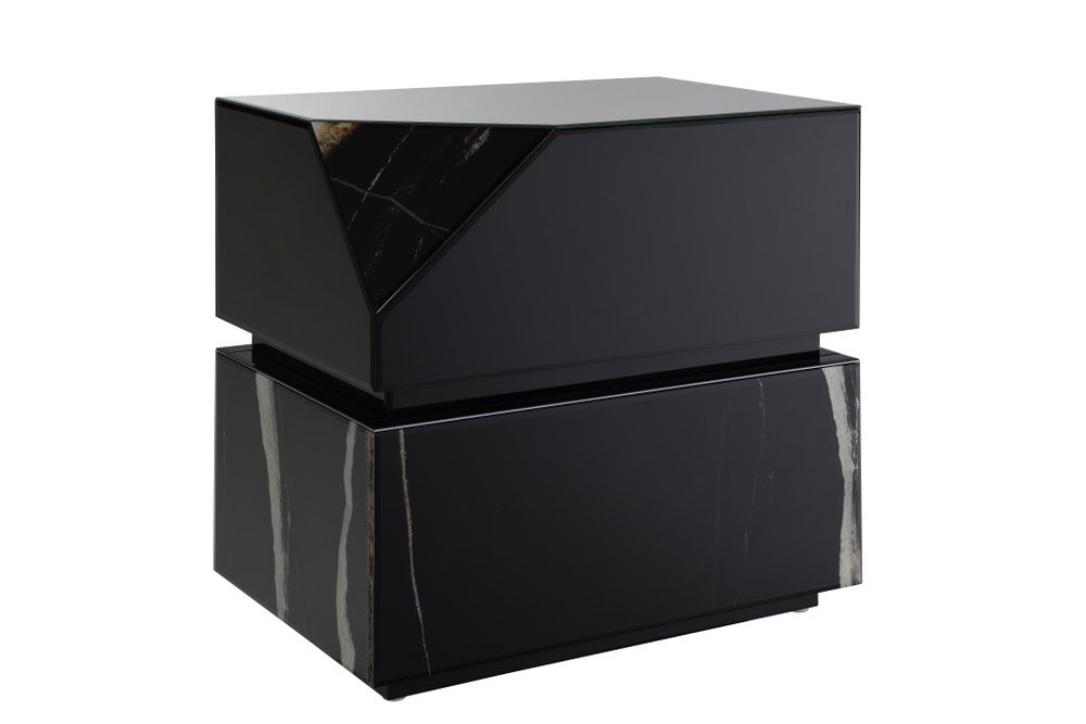 Black Glass and Wood Block End Table - 24-inch