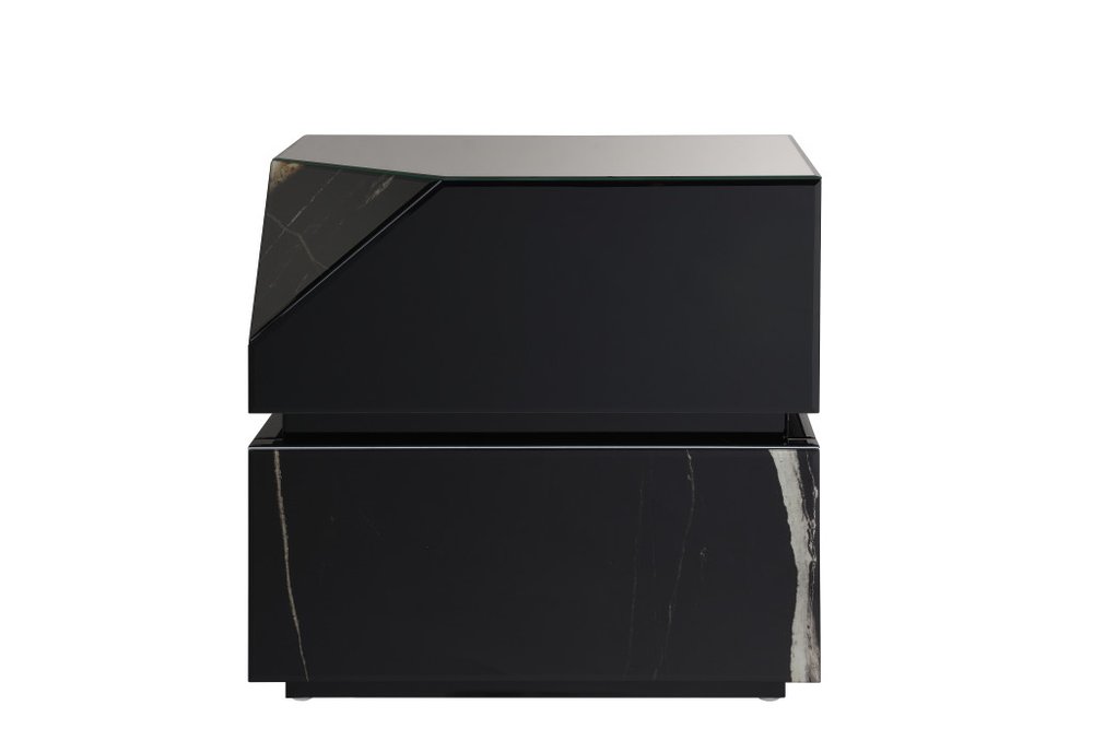 Black Glass and Wood Block End Table - 24-inch