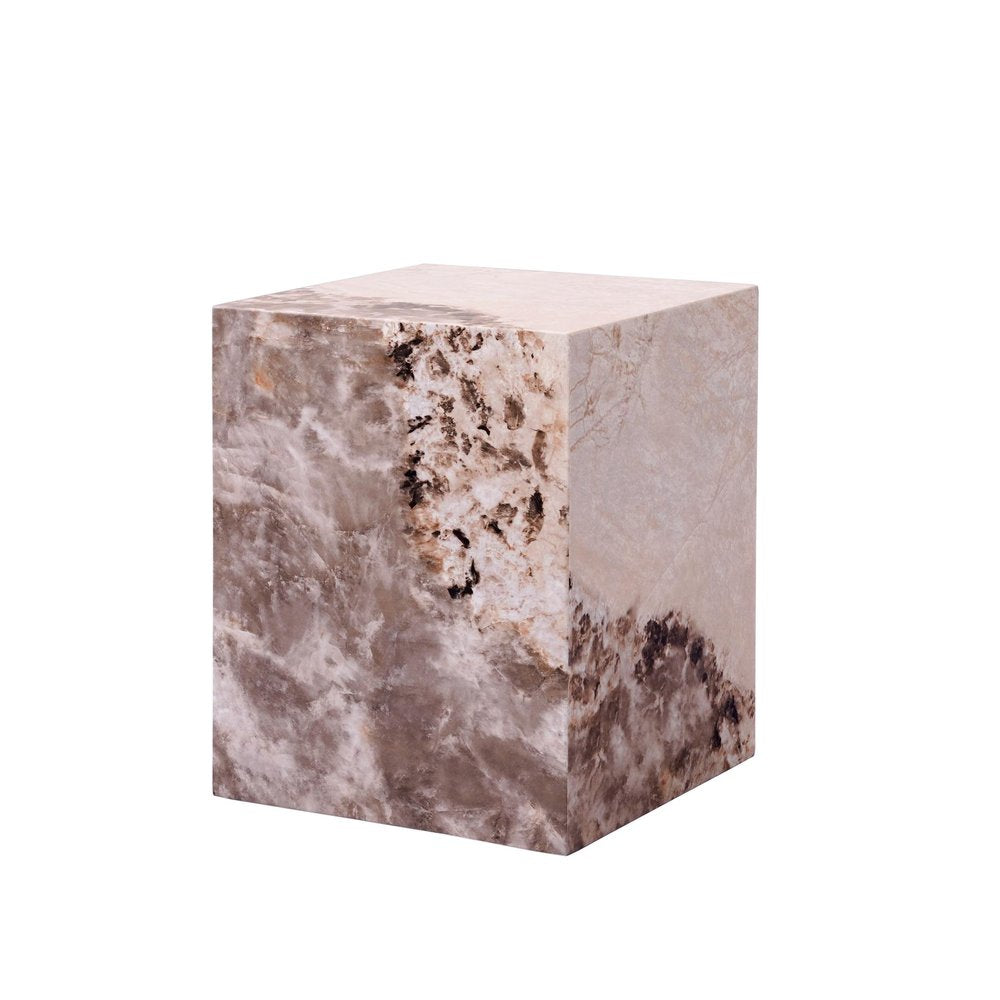 Beige Brown and Cream Concrete and Wood Square Block End Table
