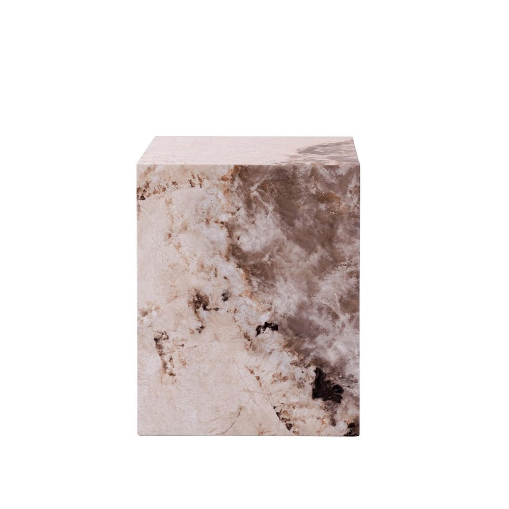 Beige Brown and Cream Concrete and Wood Square Block End Table