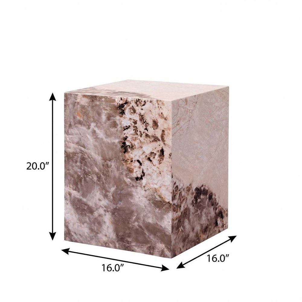 Beige Brown and Cream Concrete and Wood Square Block End Table