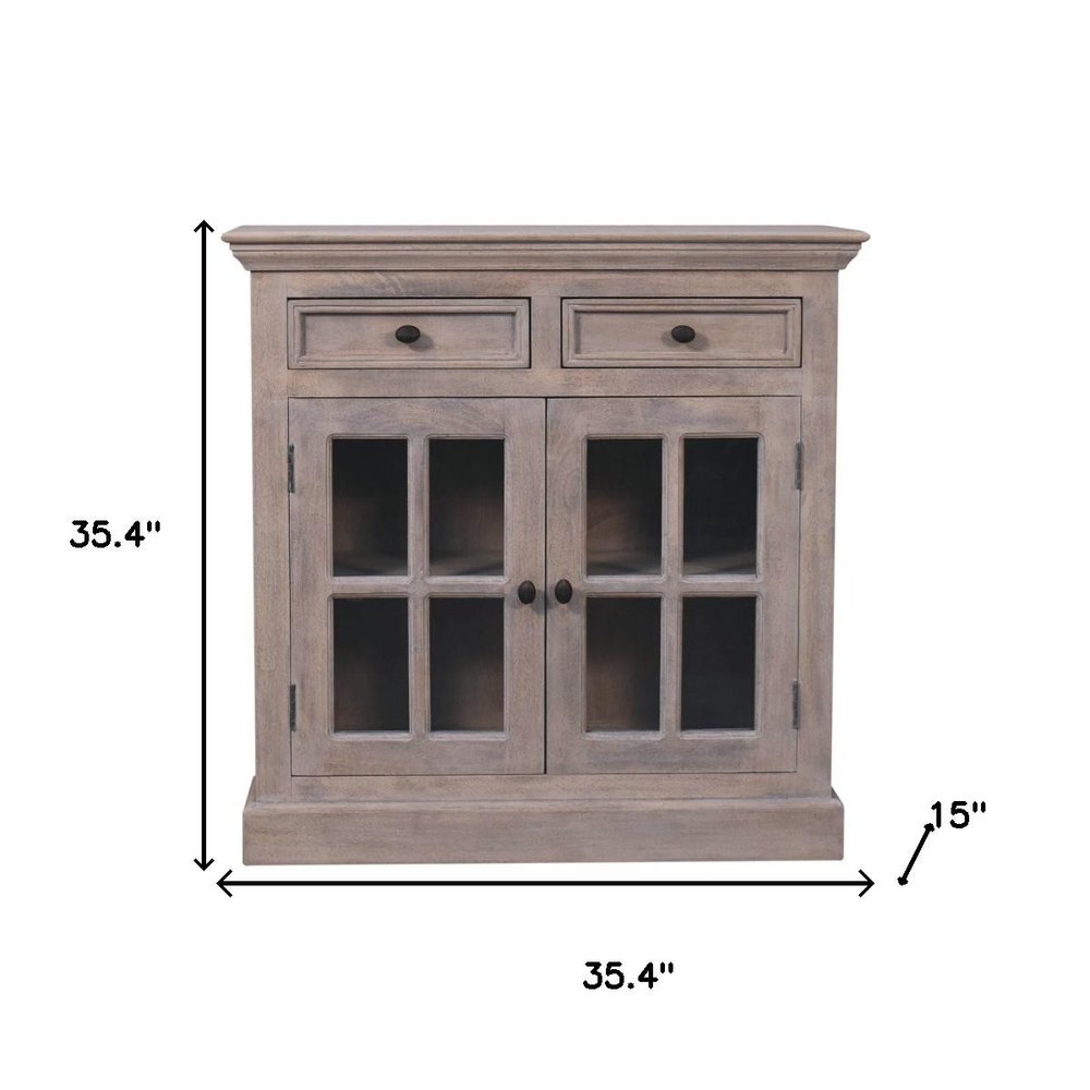 Brown Solid Wood Accent Cabinet with Two Doors and Two Drawers - 35-inch