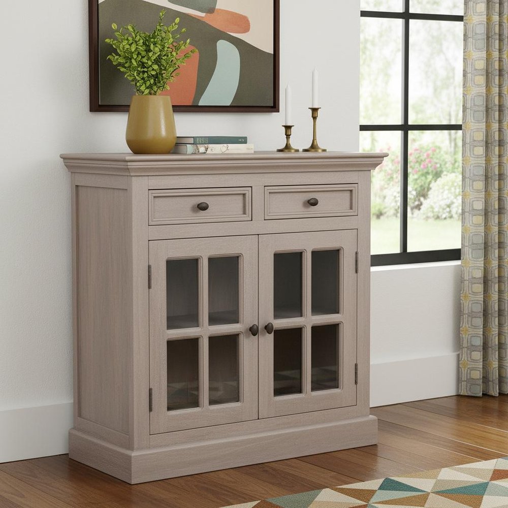 Brown Solid Wood Accent Cabinet with Two Doors and Two Drawers - 35-inch