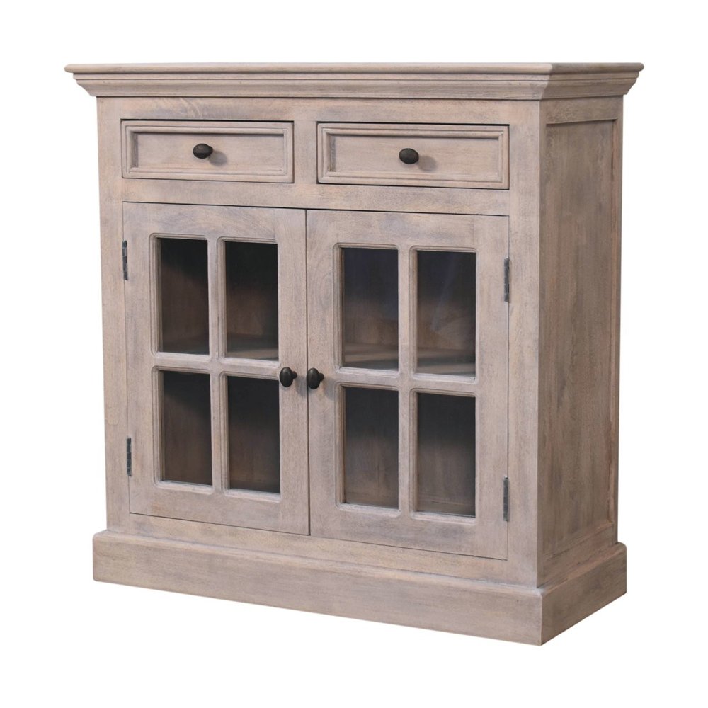 Brown Solid Wood Accent Cabinet with Two Doors and Two Drawers - 35-inch