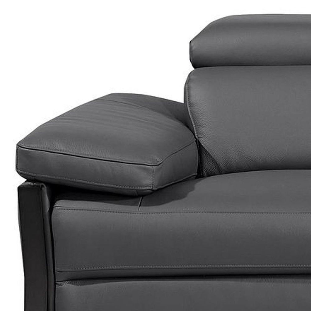 Dark Gray Top Grain Leather Reclining Metal USB Sofa - 103-inch