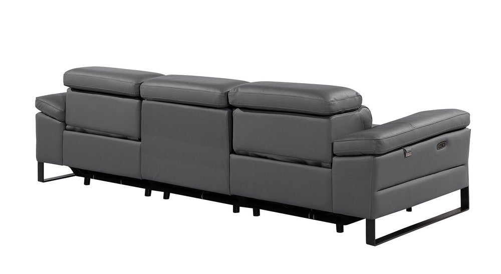 Dark Gray Top Grain Leather Reclining Metal USB Sofa - 103-inch