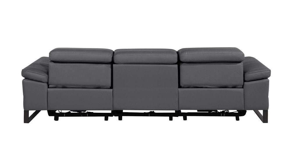 Dark Gray Top Grain Leather Reclining Metal USB Sofa - 103-inch