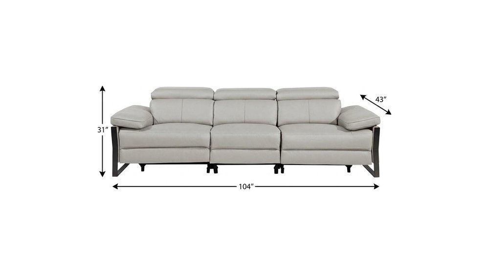 Dark Gray Top Grain Leather Reclining Metal USB Sofa - 103-inch