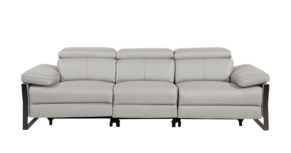 Dark Gray Top Grain Leather Reclining Metal USB Sofa - 103-inch
