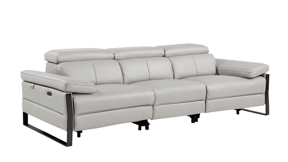 Dark Gray Top Grain Leather Reclining Metal USB Sofa - 103-inch