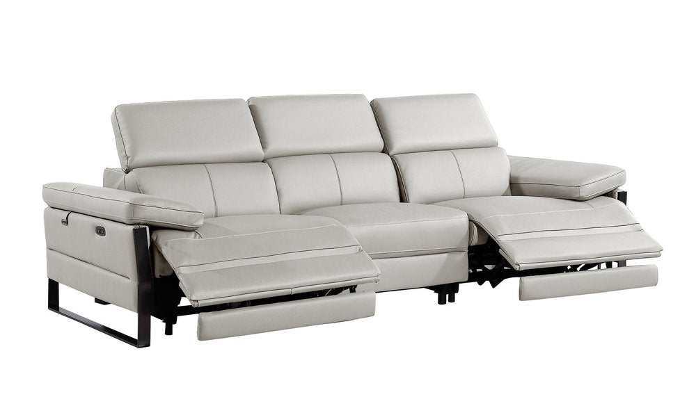 Dark Gray Top Grain Leather Reclining Metal USB Sofa - 103-inch