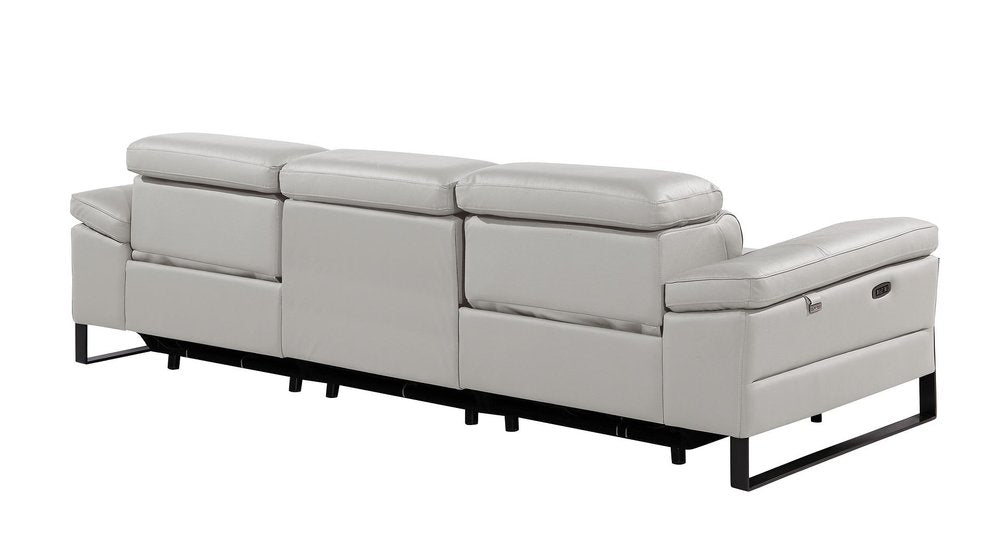 Dark Gray Top Grain Leather Reclining Metal USB Sofa - 103-inch