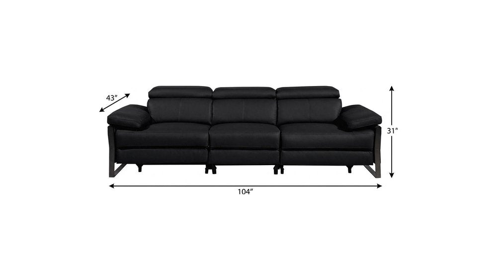 Dark Gray Top Grain Leather Reclining Metal USB Sofa - 103-inch