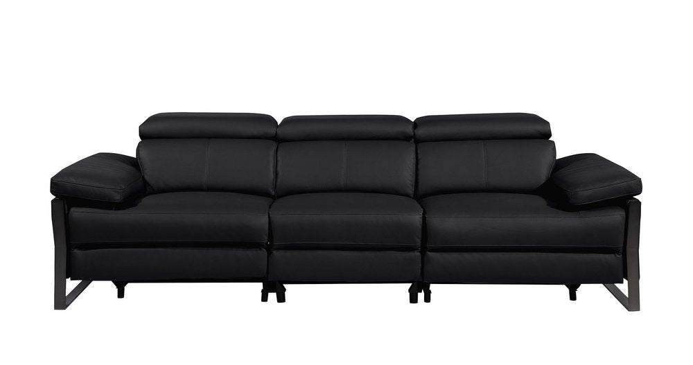 Dark Gray Top Grain Leather Reclining Metal USB Sofa - 103-inch