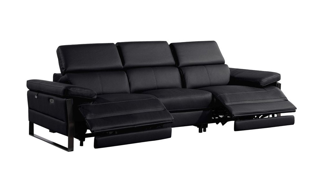 Dark Gray Top Grain Leather Reclining Metal USB Sofa - 103-inch