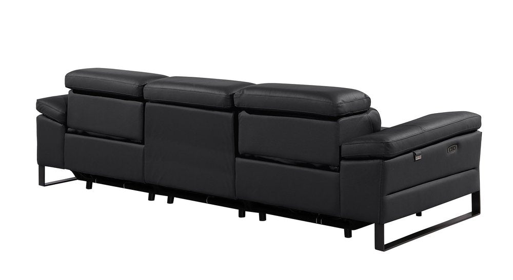 Dark Gray Top Grain Leather Reclining Metal USB Sofa - 103-inch