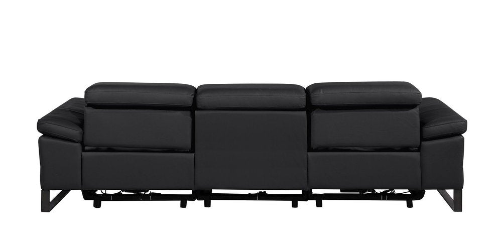 Dark Gray Top Grain Leather Reclining Metal USB Sofa - 103-inch