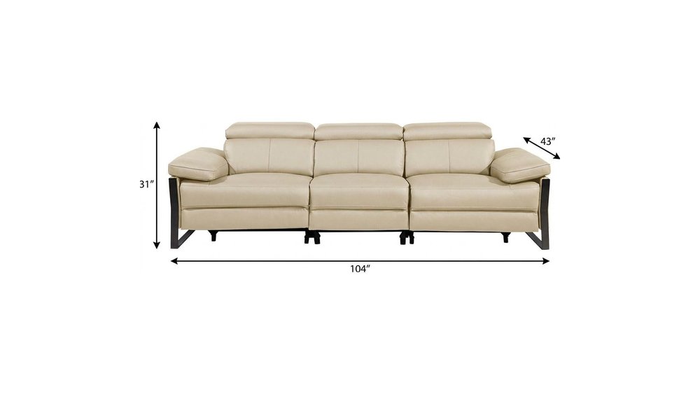 Dark Gray Top Grain Leather Reclining Metal USB Sofa - 103-inch