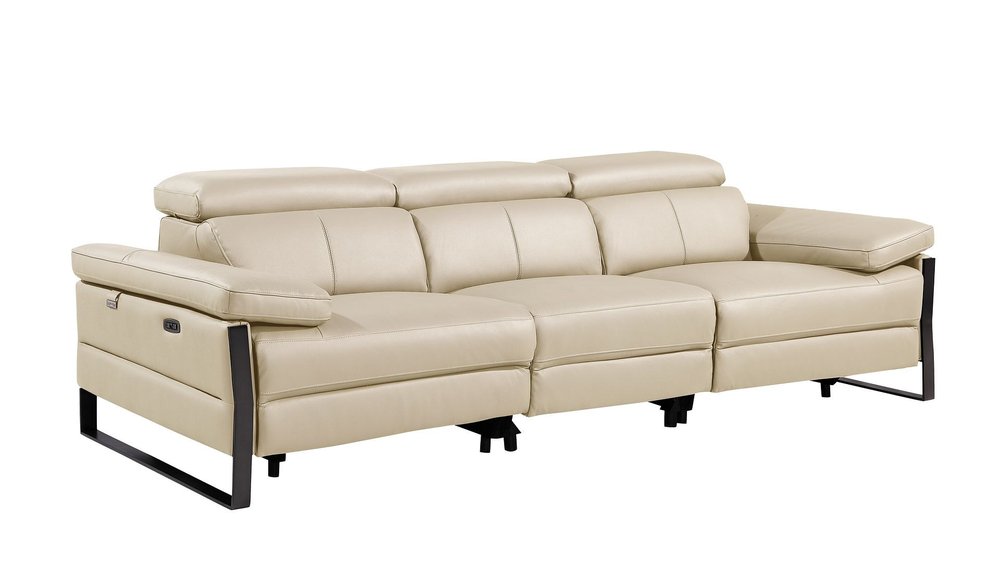 Dark Gray Top Grain Leather Reclining Metal USB Sofa - 103-inch