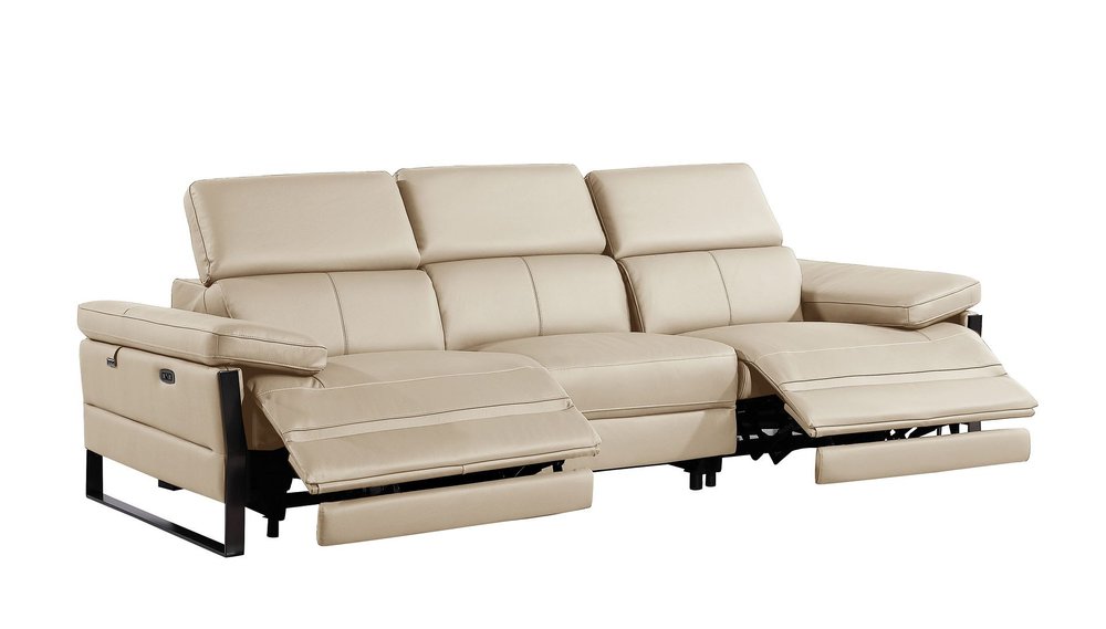 Dark Gray Top Grain Leather Reclining Metal USB Sofa - 103-inch