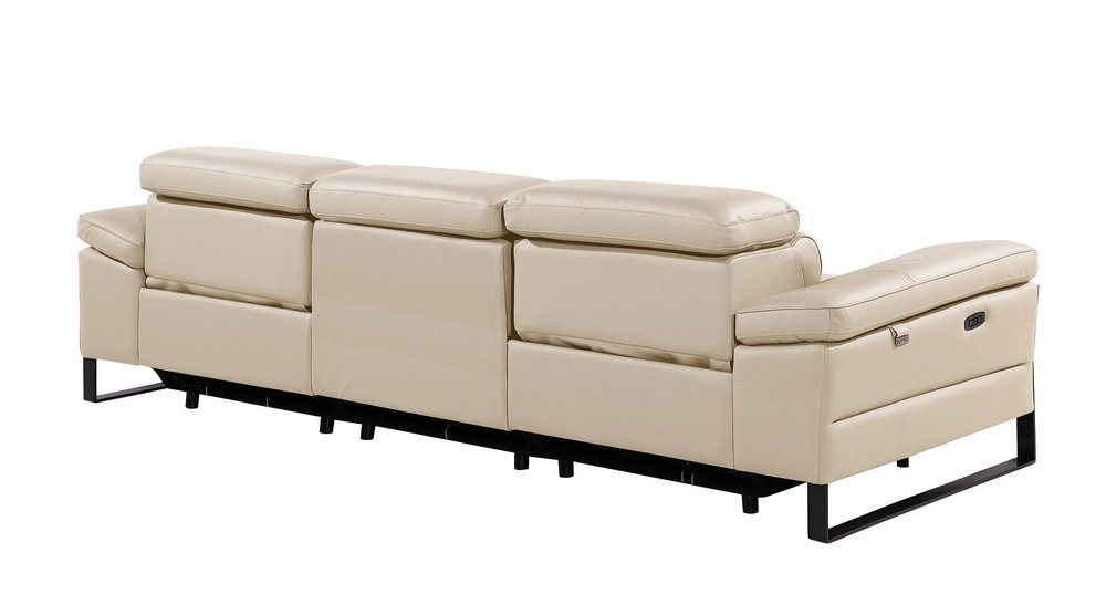 Dark Gray Top Grain Leather Reclining Metal USB Sofa - 103-inch