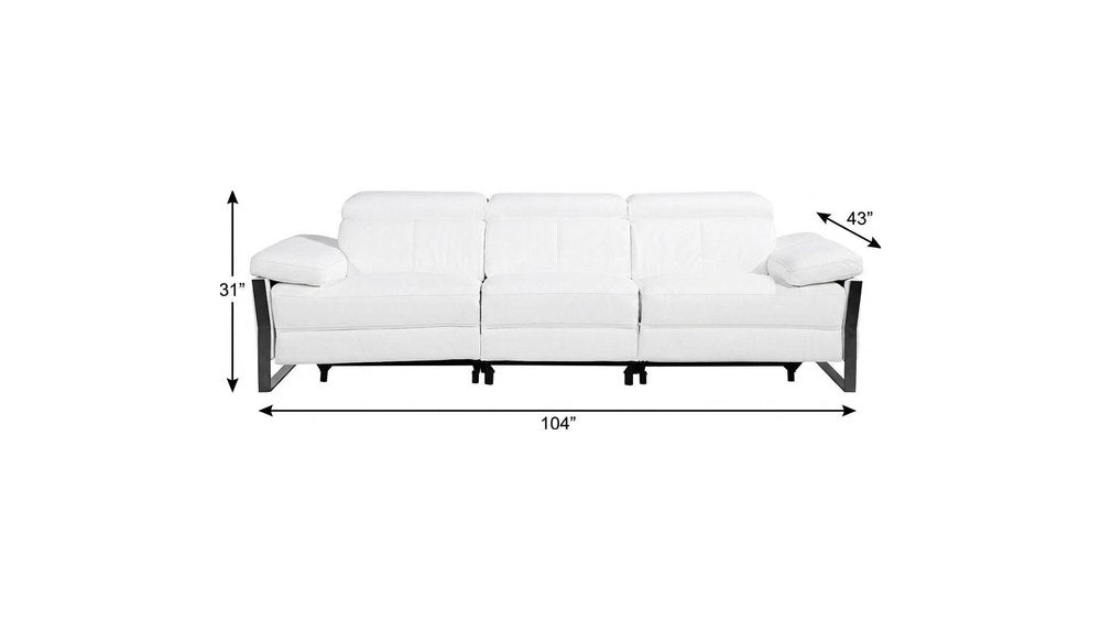 Dark Gray Top Grain Leather Reclining Metal USB Sofa - 103-inch