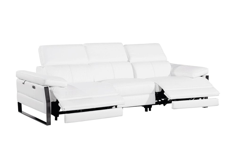 Dark Gray Top Grain Leather Reclining Metal USB Sofa - 103-inch