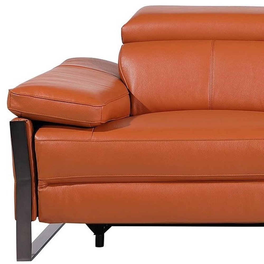 Dark Gray Top Grain Leather Reclining Metal USB Sofa - 103-inch