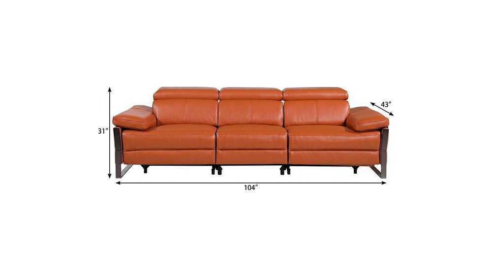 Dark Gray Top Grain Leather Reclining Metal USB Sofa - 103-inch